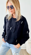 Fiora French Scuba Ribbon-Bow Sweatshirt - Black-130 Long Sleeve Tops-Joh Apparel-Coastal Bloom Boutique, find the trendiest versions of the popular styles and looks Located in Indialantic, FL