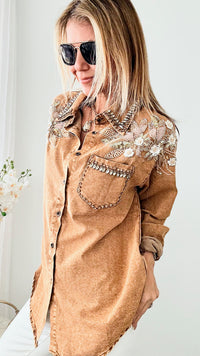 Decadently Daring Embellished Shacket-130 Long Sleeve Tops-JJ's Fairyland-Coastal Bloom Boutique, find the trendiest versions of the popular styles and looks Located in Indialantic, FL