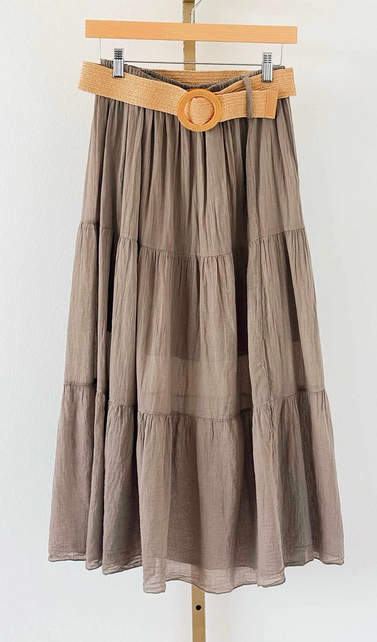 Belted Bliss Italian Skirt- Taupe-170 bottoms-Italianissimo-Coastal Bloom Boutique, find the trendiest versions of the popular styles and looks Located in Indialantic, FL