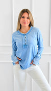 Sunday Stroll Mineral Wash Henley Top - Deep Sky-110 Long Sleeve Tops-Zenana-Coastal Bloom Boutique, find the trendiest versions of the popular styles and looks Located in Indialantic, FL