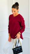 Round Neck Basic Sweater - Cabernet-140 Sweaters-Zenana-Coastal Bloom Boutique, find the trendiest versions of the popular styles and looks Located in Indialantic, FL
