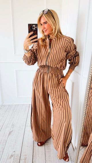Tailored Italian Stripe Barrel Pant - Camel