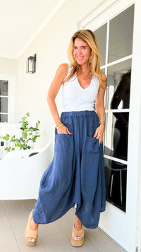 Positano Breeze Buffy Italian Linen Skirt- Navy