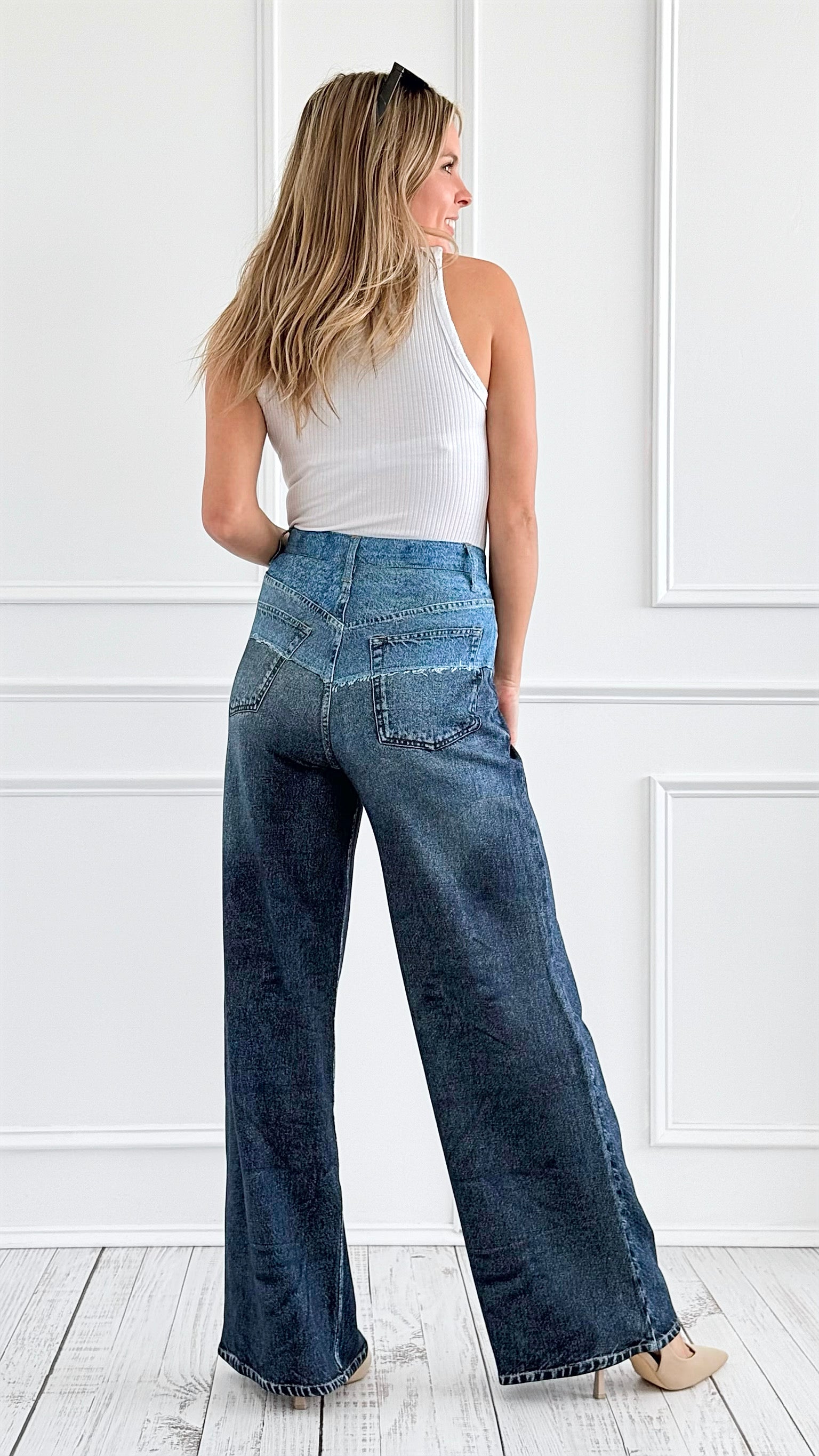 Statement Two-Tone Denim Pants-170 Bottoms-Elan-Coastal Bloom Boutique, find the trendiest versions of the popular styles and looks Located in Indialantic, FL