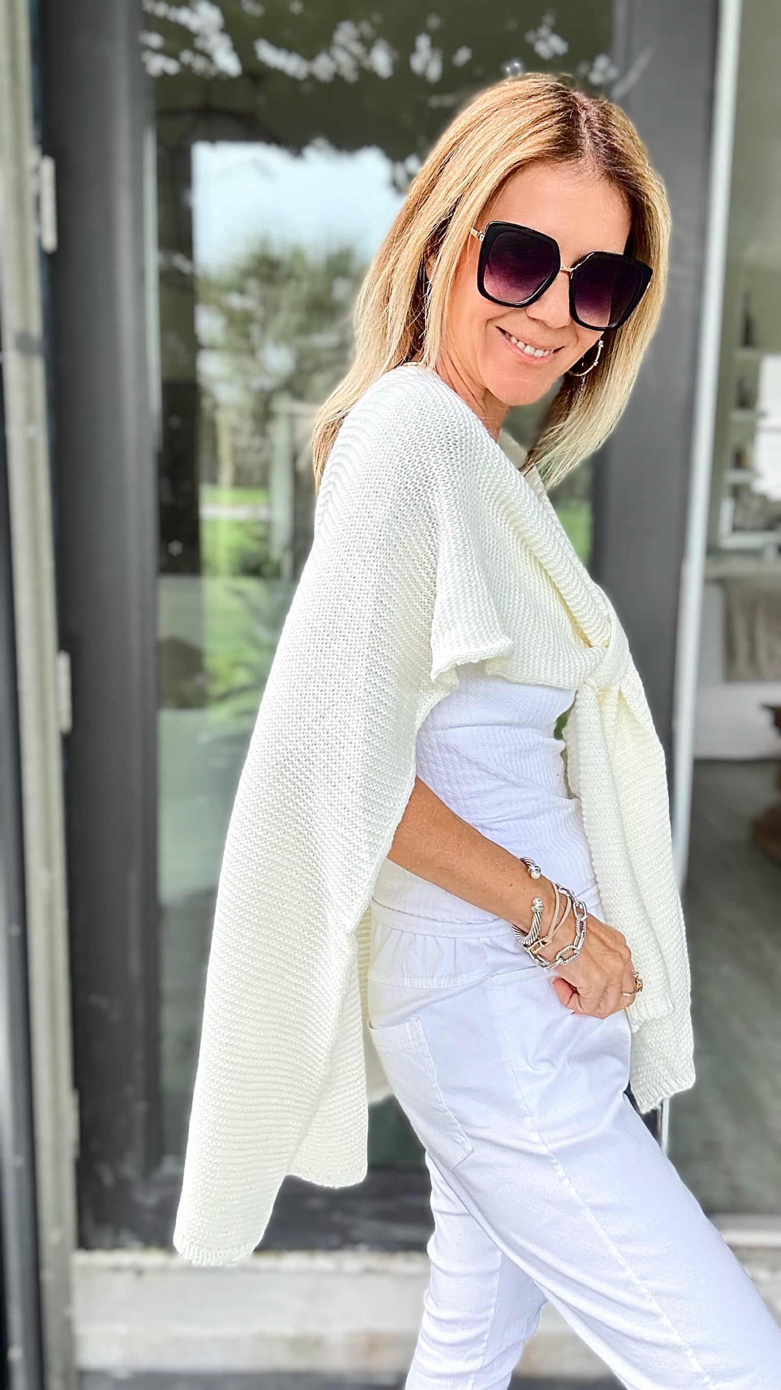 Gold Star Poncho - White-150 Cardigans/Layers-Venti6-Coastal Bloom Boutique, find the trendiest versions of the popular styles and looks Located in Indialantic, FL