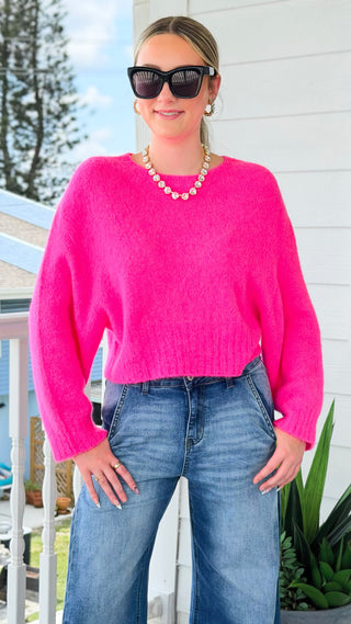 Soft Focus Italian Knit Sweater- Neon Pink
