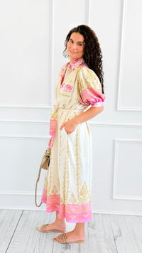 Baroque Border Belted Midi Dress-200 Dresses/Jumpsuits/Rompers-entro-Coastal Bloom Boutique, find the trendiest versions of the popular styles and looks Located in Indialantic, FL