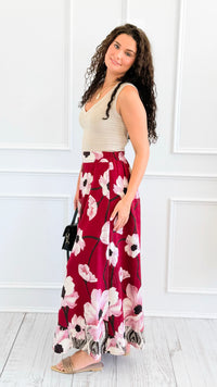 Garden Escape Italian Palazzo Pant- Burgundy-100 Pants-AZUL MONACO-Coastal Bloom Boutique, find the trendiest versions of the popular styles and looks Located in Indialantic, FL