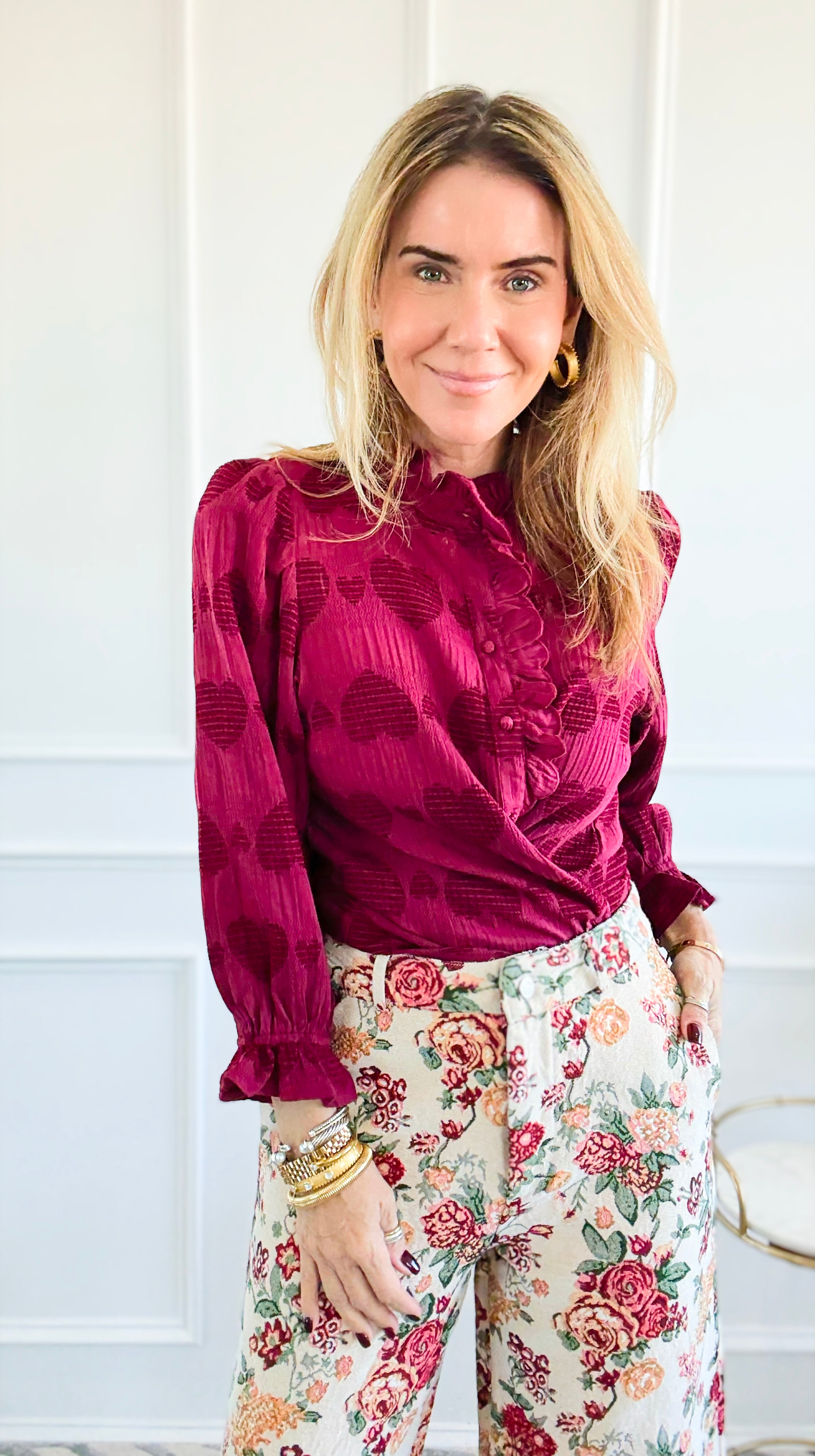 Heartfelt Ruffle Button Down Top