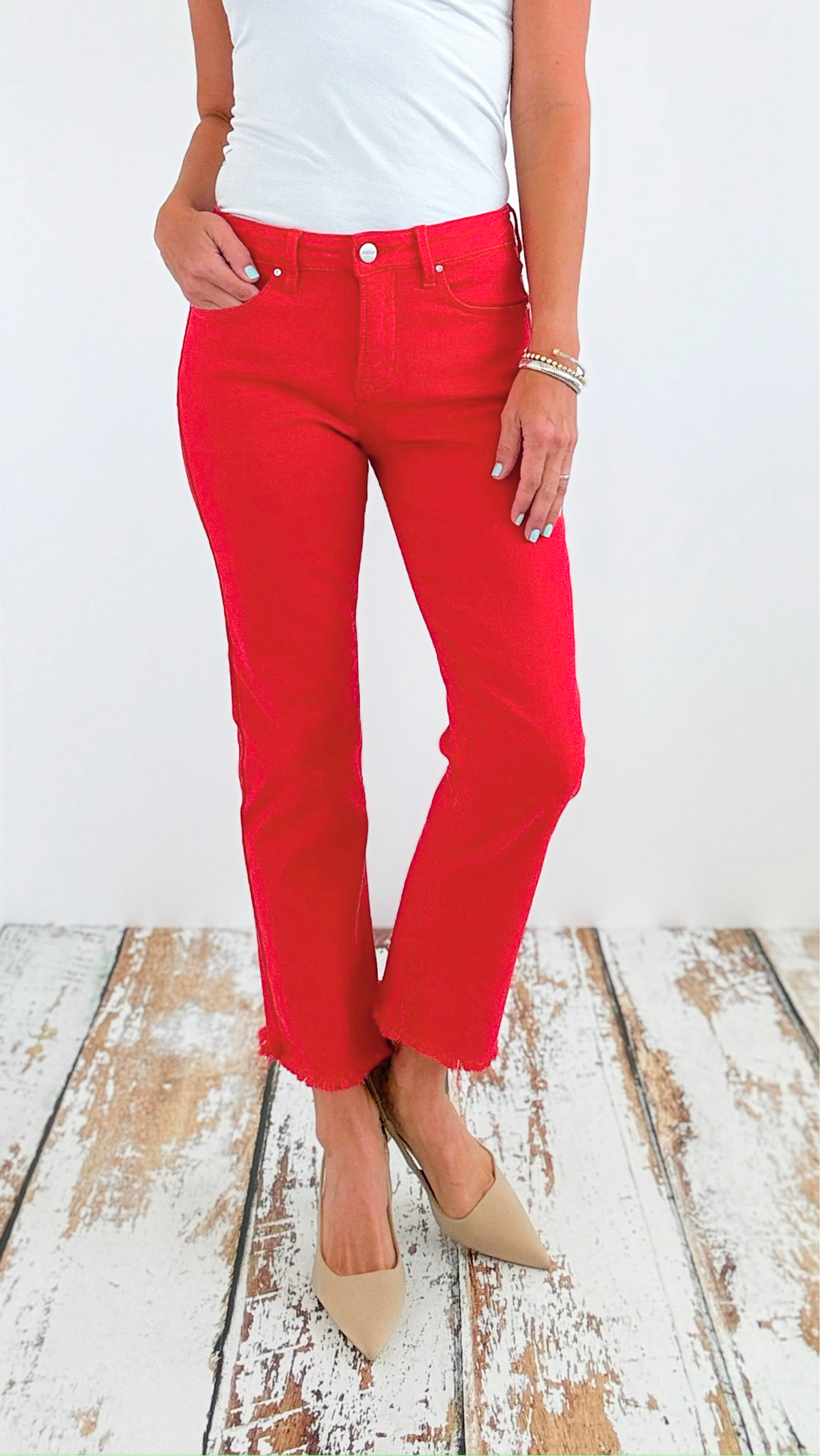 Mid-Rise Fray Hem Cropped Straight Jeans - Scarlet-190 Denim-Risen-Coastal Bloom Boutique, find the trendiest versions of the popular styles and looks Located in Indialantic, FL