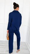 Chic & Cozy Eileen French Terry Pant Set-Dk Navy-210 Loungewear/sets-EC COLLECTION INC-Coastal Bloom Boutique, find the trendiest versions of the popular styles and looks Located in Indialantic, FL