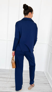 Chic & Cozy Eileen French Terry Pant Set-Dk Navy-210 Loungewear/sets-EC COLLECTION INC-Coastal Bloom Boutique, find the trendiest versions of the popular styles and looks Located in Indialantic, FL