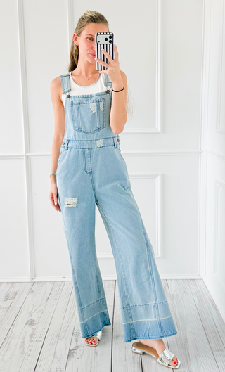 Raw Hem Denim Overall Jumpsuit