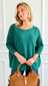 Break Free Round - Neck 3/4 Sleeve Italian Sweater Top - Evergreen-140 Sweaters-J.D. PRONTO MODA-Coastal Bloom Boutique, find the trendiest versions of the popular styles and looks Located in Indialantic, FL