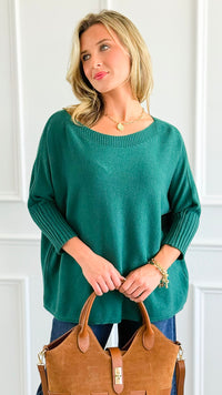 Break Free Round - Neck 3/4 Sleeve Italian Sweater Top - Evergreen-140 Sweaters-J.D. PRONTO MODA-Coastal Bloom Boutique, find the trendiest versions of the popular styles and looks Located in Indialantic, FL