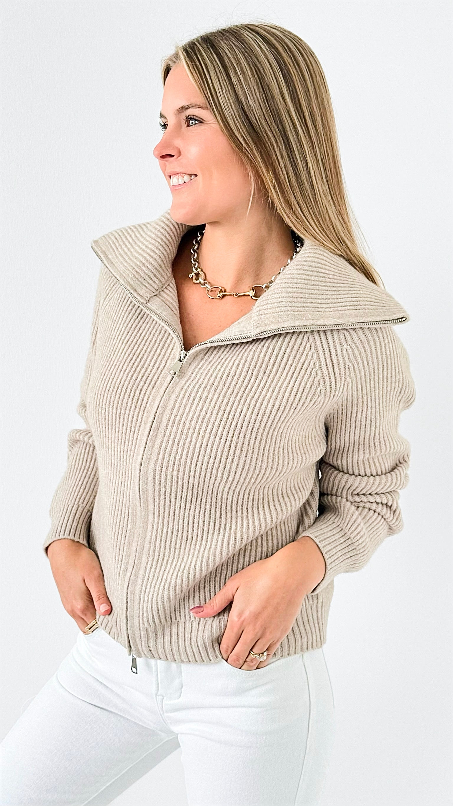 Cozy Luxe Ribbed Zip Cardigan-130 Long sleeve top-YELETE-Coastal Bloom Boutique, find the trendiest versions of the popular styles and looks Located in Indialantic, FL