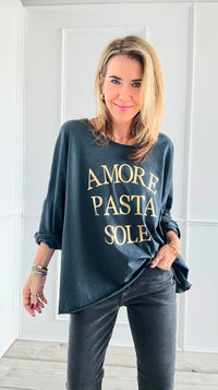 " Amore Pasta Sole" Italian T- Shirt- Charcoal-t-shirt-Italianissimo-Coastal Bloom Boutique, find the trendiest versions of the popular styles and looks Located in Indialantic, FL