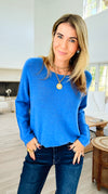 Soho Italian Boatneck Pullover - French Blue-140 Sweaters-Italianissimo-Coastal Bloom Boutique, find the trendiest versions of the popular styles and looks Located in Indialantic, FL
