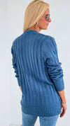 Open Front Cable Knit Cardigan - Dark Blue-150 Cardigans/Layers-On Blue-Coastal Bloom Boutique, find the trendiest versions of the popular styles and looks Located in Indialantic, FL