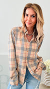 Plaid Relaxed Shirt-Beige-130 Long Sleeve Tops-CBALY-Coastal Bloom Boutique, find the trendiest versions of the popular styles and looks Located in Indialantic, FL