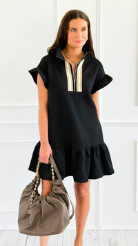 Jet Set Go Quilted Zip Mini Dress - Black-200 Dresses/Jumpsuits/Rompers-she + sky-Coastal Bloom Boutique, find the trendiest versions of the popular styles and looks Located in Indialantic, FL