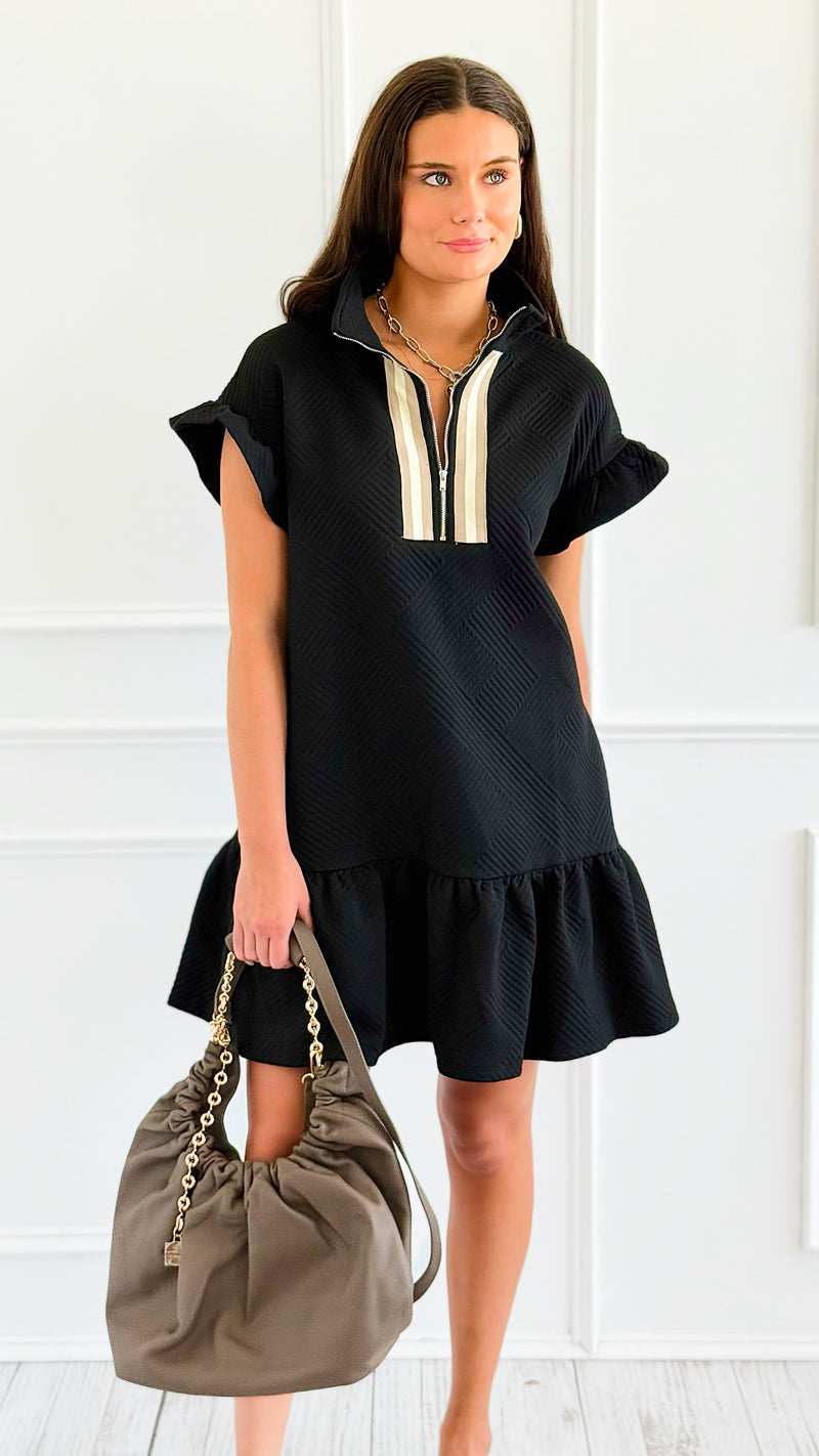 Jet Set Go Quilted Zip Mini Dress - Black-200 Dresses/Jumpsuits/Rompers-she + sky-Coastal Bloom Boutique, find the trendiest versions of the popular styles and looks Located in Indialantic, FL