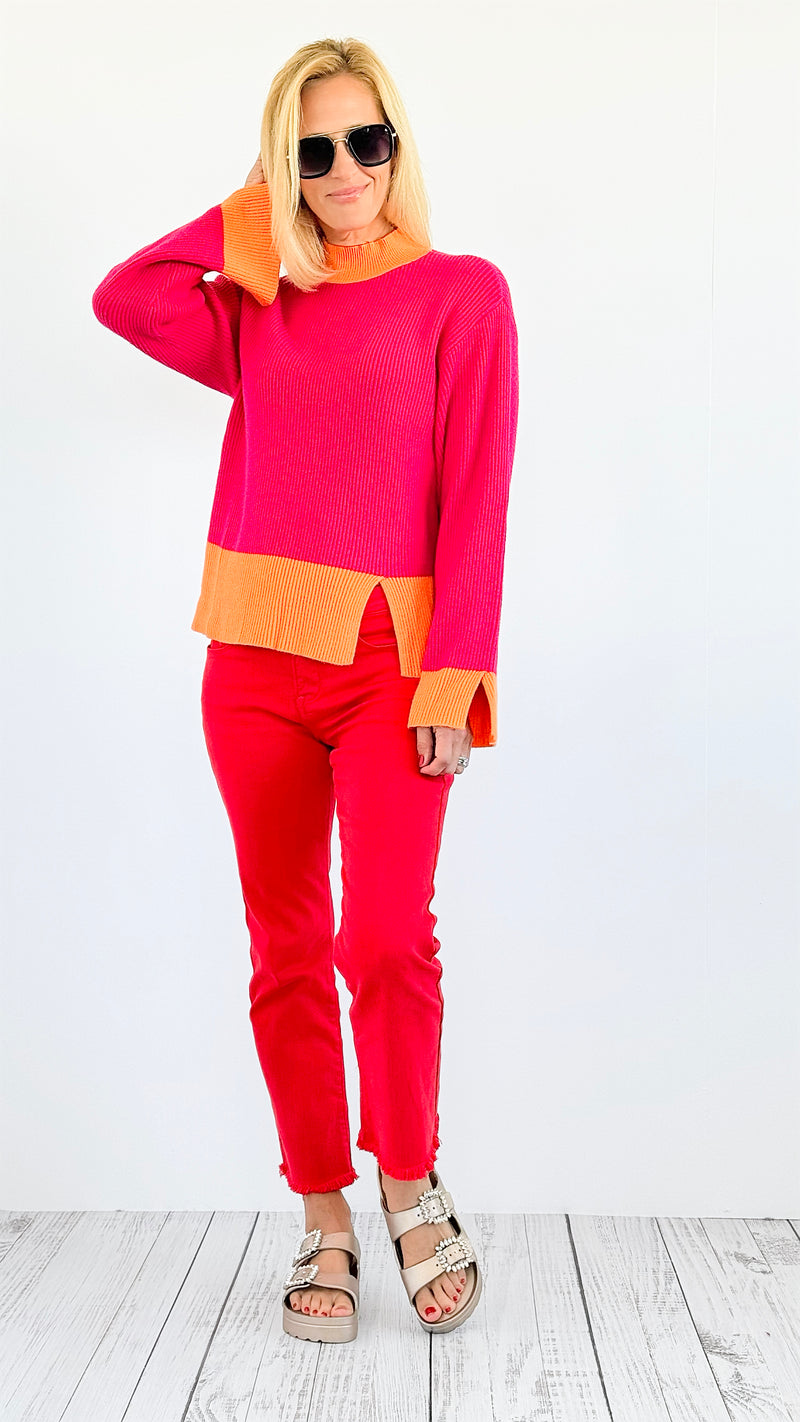 Colorblock Mock neck Sweater-130 Long sleeve top-SUGARLIPS-Coastal Bloom Boutique, find the trendiest versions of the popular styles and looks Located in Indialantic, FL