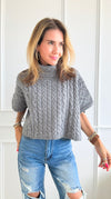 Turtle Neck Cable Knit Sweater - Grey-140 Sweaters-LALAVON-Coastal Bloom Boutique, find the trendiest versions of the popular styles and looks Located in Indialantic, FL