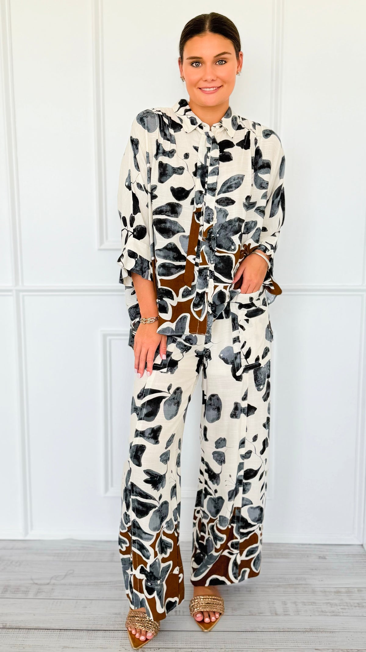Botanical Breeze Cargo Palazzo Pant Set-210 Loungewear/Sets-GIGIO-Coastal Bloom Boutique, find the trendiest versions of the popular styles and looks Located in Indialantic, FL