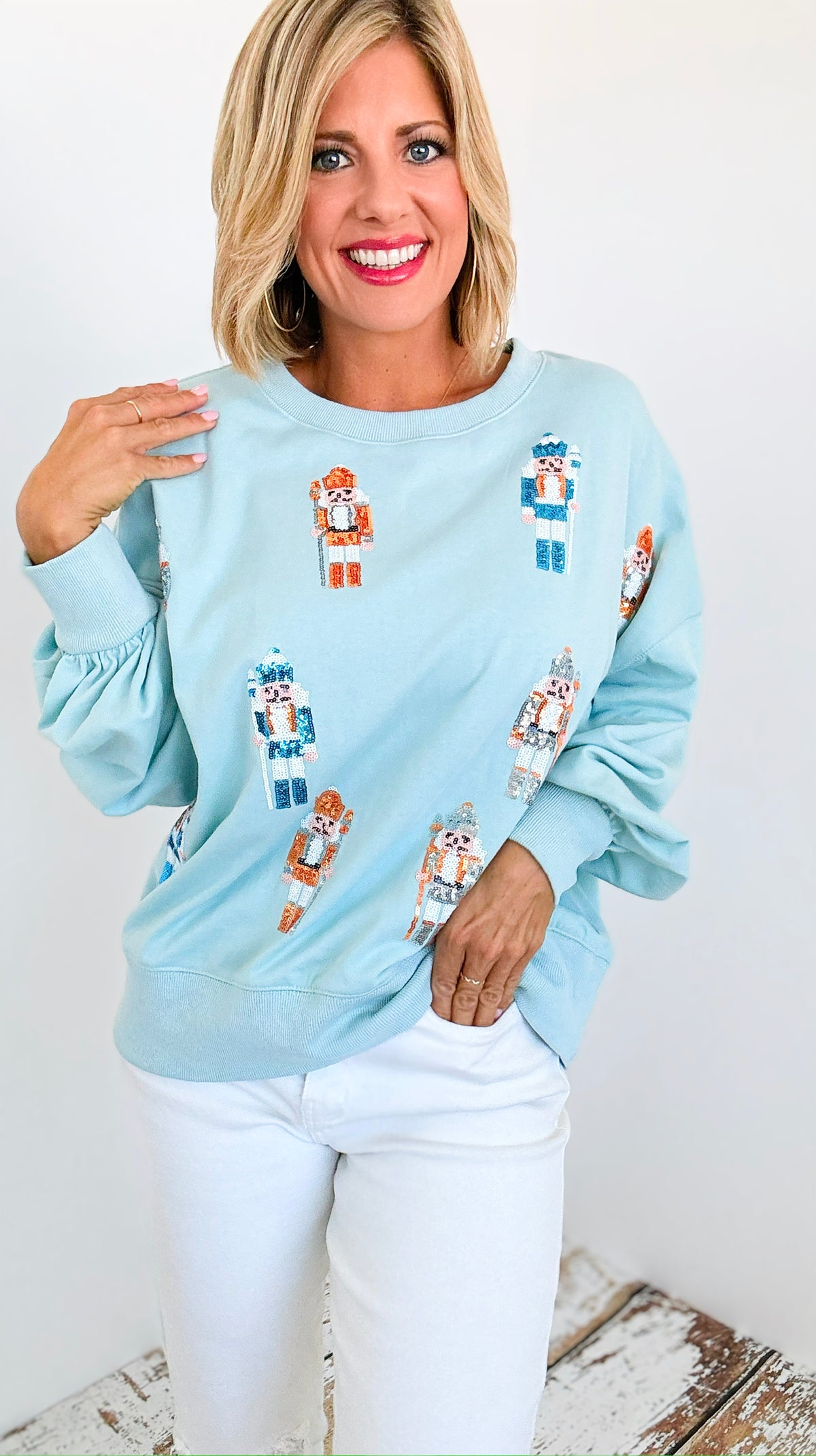 Embroidered Nutcracker Sweatshirt-140 Sweaters-Peach Love California-Coastal Bloom Boutique, find the trendiest versions of the popular styles and looks Located in Indialantic, FL