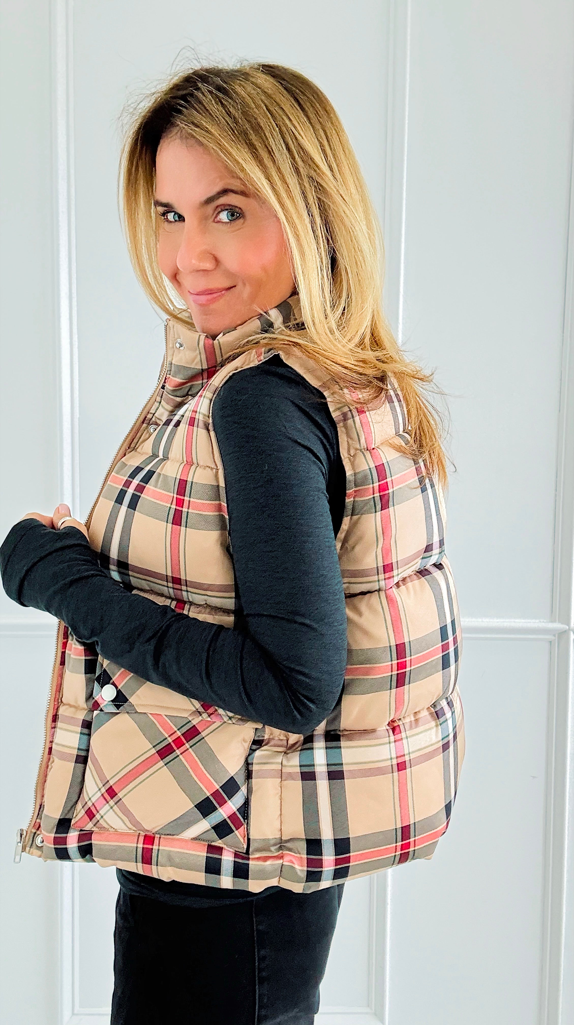 Plaid Printed Padded Vest-vest-Jodifl-Coastal Bloom Boutique, find the trendiest versions of the popular styles and looks Located in Indialantic, FL