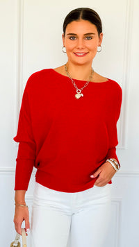 Ribbed Italian Pullover- Red-140 Sweaters-Italianissimo-Coastal Bloom Boutique, find the trendiest versions of the popular styles and looks Located in Indialantic, FL