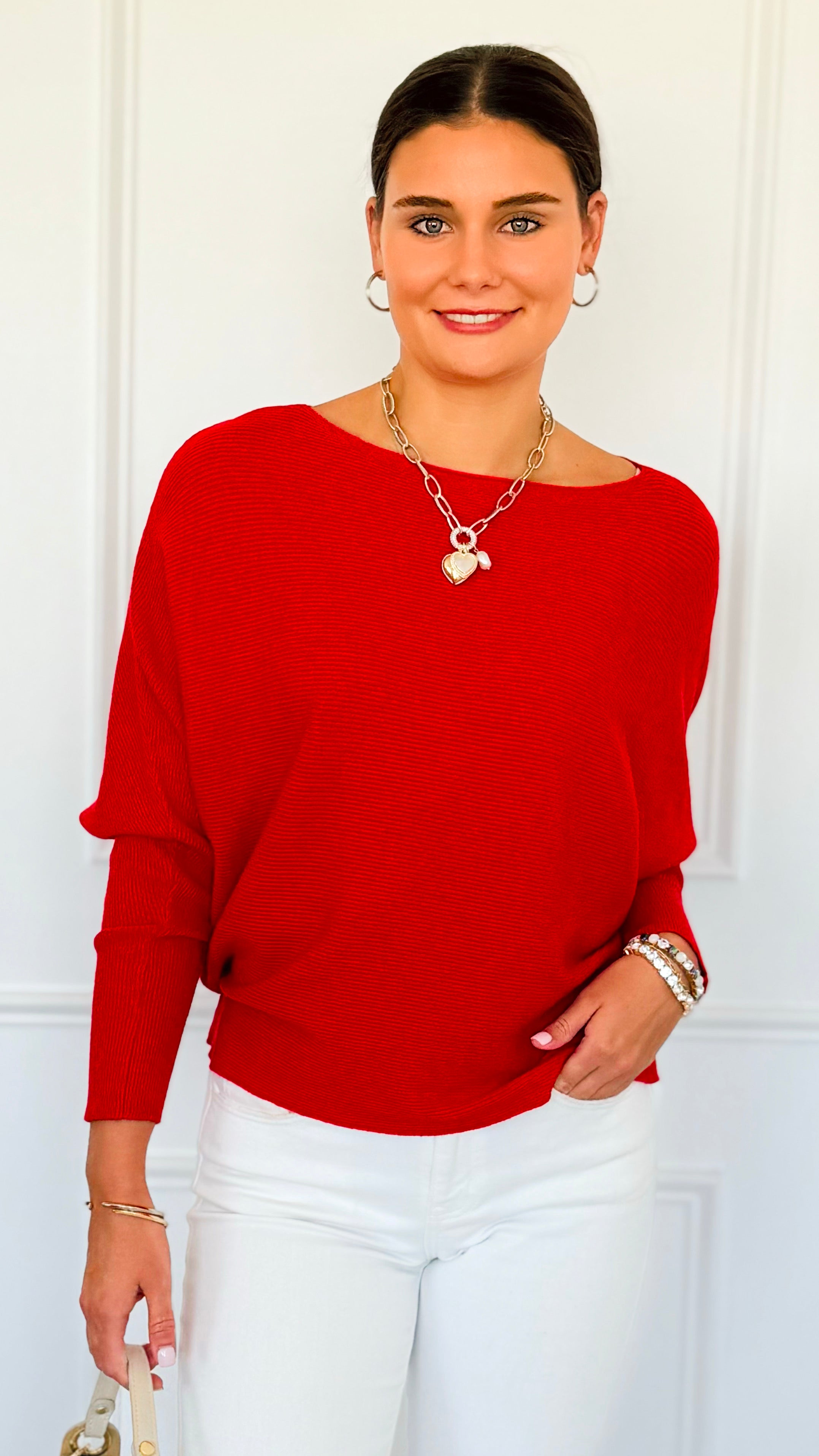Ribbed Italian Pullover- Red-140 Sweaters-Italianissimo-Coastal Bloom Boutique, find the trendiest versions of the popular styles and looks Located in Indialantic, FL