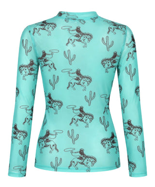 Western Cowboy Cactus Print Mesh Top