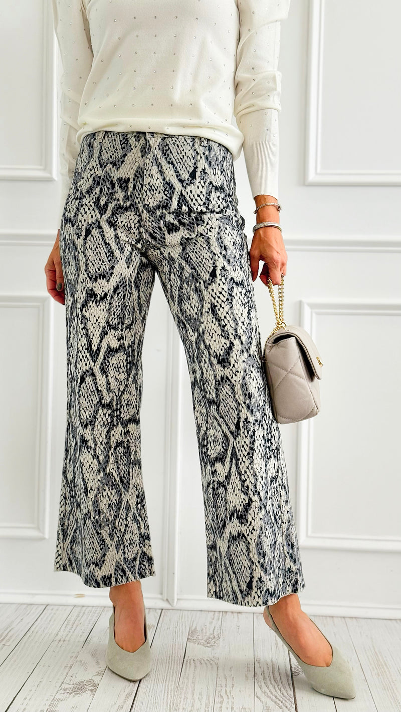 Stretch Wide Leg High Rise Cropped Denim Jean - Snake-190 Denim-Anniewear-Coastal Bloom Boutique, find the trendiest versions of the popular styles and looks Located in Indialantic, FL