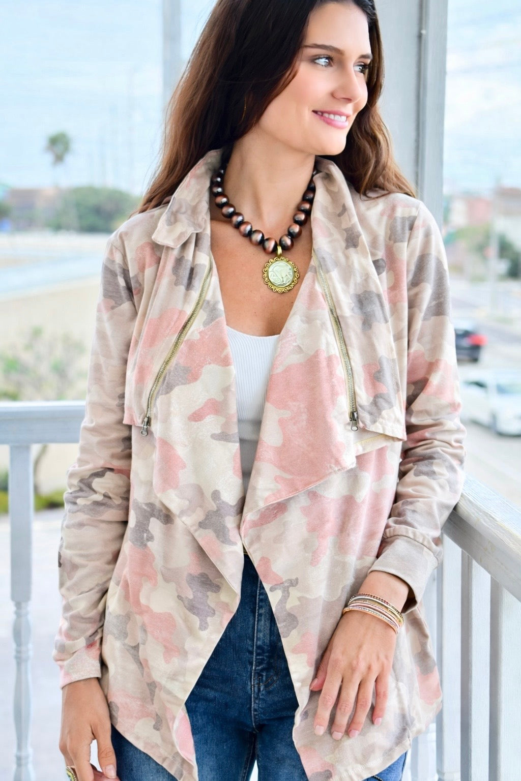 Blush Camo Open Front Jacket