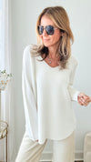 Soho Italian V-Neck Pullover - Off White-140 Sweaters-Italianissimo/ Max & D-Coastal Bloom Boutique, find the trendiest versions of the popular styles and looks Located in Indialantic, FL
