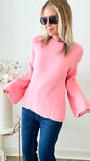 Soft Angora Bell Sleeve Sweater - Pink-140 Sweaters-GIGIO-Coastal Bloom Boutique, find the trendiest versions of the popular styles and looks Located in Indialantic, FL