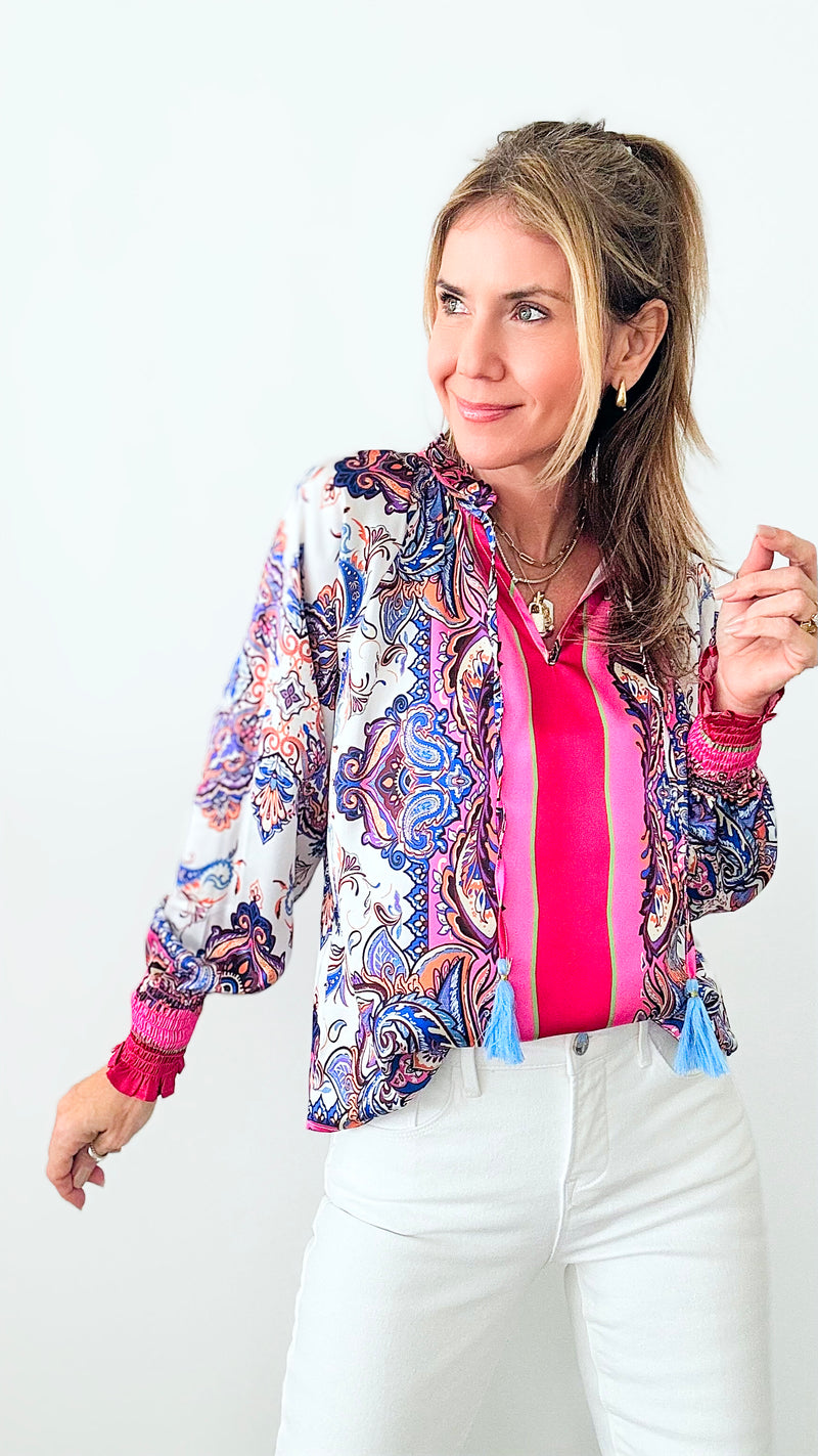 Villa Casa Casuarina Paisley Blouse-130 Long Sleeve Tops-THML-Coastal Bloom Boutique, find the trendiest versions of the popular styles and looks Located in Indialantic, FL