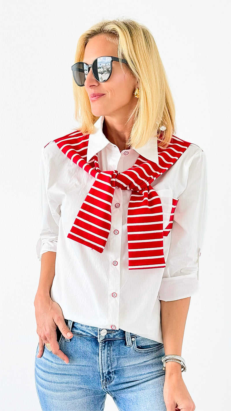 Sailor Chic Button-Down-130 Long sleeve top-PASTEL DESIGN-Coastal Bloom Boutique, find the trendiest versions of the popular styles and looks Located in Indialantic, FL