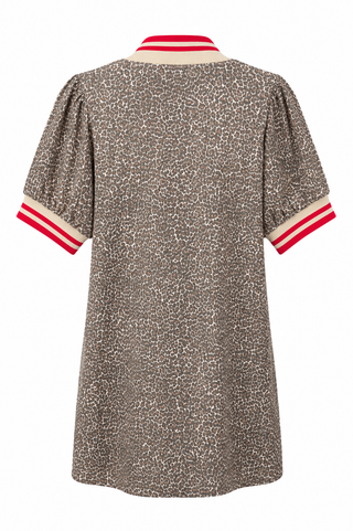 Leopard Print Zip Neck Dress - Red