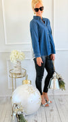 Sundance Trail Pleated Denim Top - JOH-110 Long Sleeve Tops-Joh Apparel-Coastal Bloom Boutique, find the trendiest versions of the popular styles and looks Located in Indialantic, FL