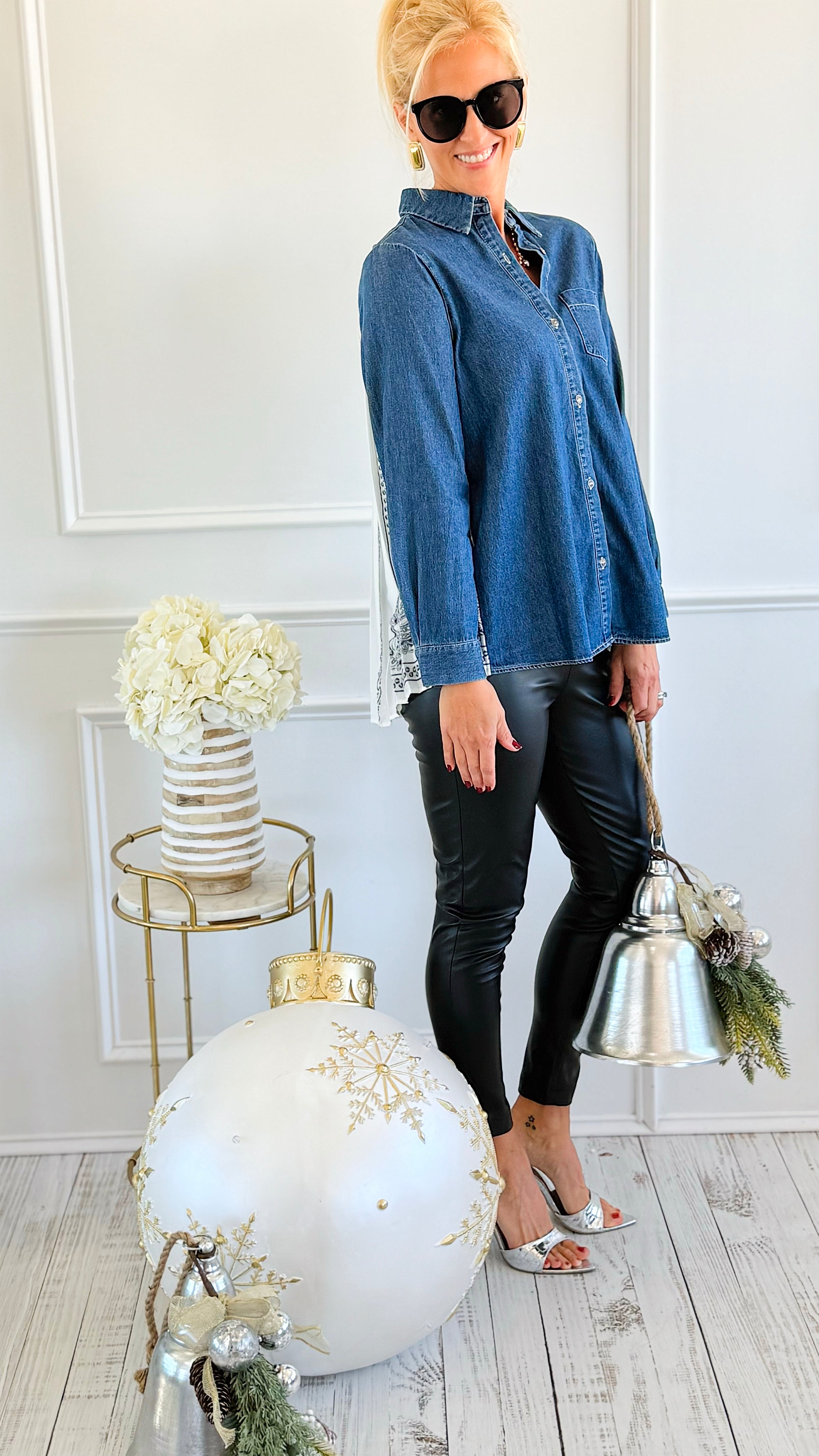 Sundance Trail Pleated Denim Top - JOH-110 Long Sleeve Tops-Joh Apparel-Coastal Bloom Boutique, find the trendiest versions of the popular styles and looks Located in Indialantic, FL