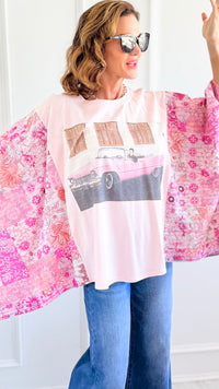 Elvis Kantha Poncho Tee-110 Long Sleeve Tops-Blue Velvet-Coastal Bloom Boutique, find the trendiest versions of the popular styles and looks Located in Indialantic, FL