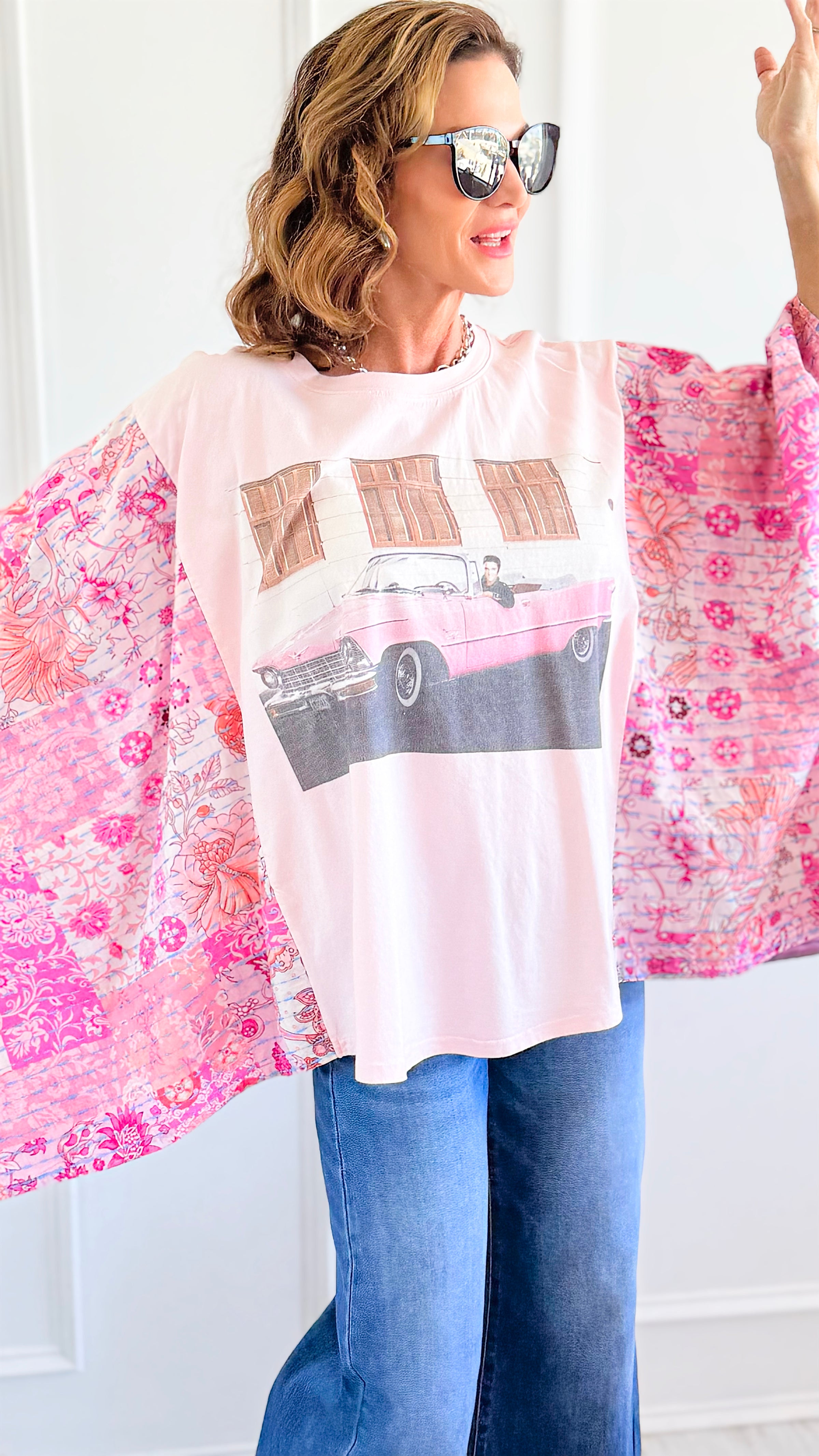 Elvis Kantha Poncho Tee-110 Long Sleeve Tops-Blue Velvet-Coastal Bloom Boutique, find the trendiest versions of the popular styles and looks Located in Indialantic, FL