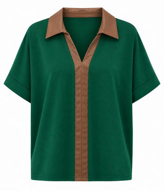 Contrast Collar Knit Top - Green
