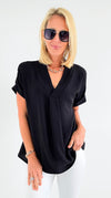 The Jetsetter Blouse - Black-110 short Sleeve Top-2 Hearts-Coastal Bloom Boutique, find the trendiest versions of the popular styles and looks Located in Indialantic, FL