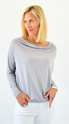 Draped Desire Everywhere Cowl Neck Top - Silver-110 Long Sleeve Tops-Ariella-Coastal Bloom Boutique, find the trendiest versions of the popular styles and looks Located in Indialantic, FL