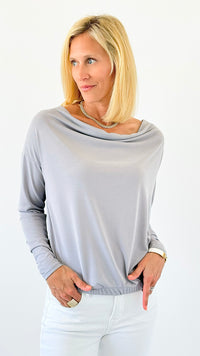 Draped Desire Everywhere Cowl Neck Top - Silver-110 Long Sleeve Tops-Ariella-Coastal Bloom Boutique, find the trendiest versions of the popular styles and looks Located in Indialantic, FL