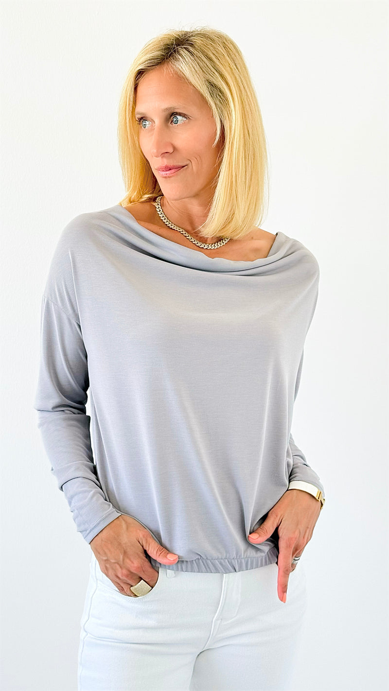 Draped Desire Everywhere Cowl Neck Top - Silver-110 Long Sleeve Tops-Ariella-Coastal Bloom Boutique, find the trendiest versions of the popular styles and looks Located in Indialantic, FL